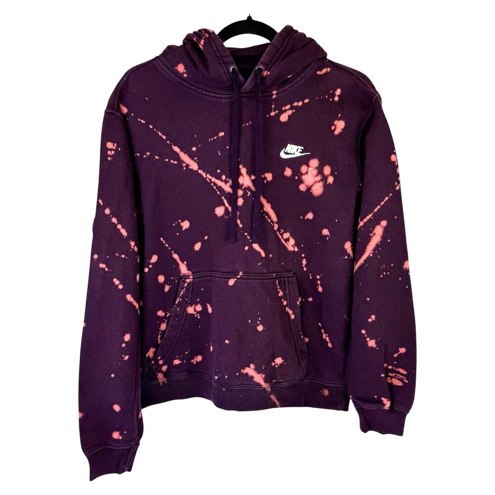 Nike Club pullover fleece Purple Splatter Dye Hoodie Sweatshirt Womens Sz M